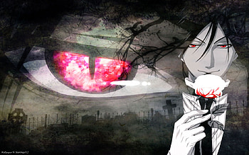 Red Eye, kuroshitsuji, red, nigh, graveyard, sebastian, eye, dark, tree HD wallpaper