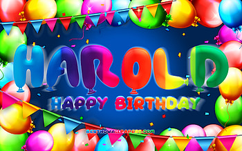 Happy Birtay Harold, , colorful balloon frame, Harold name, blue background, Harold Happy Birtay, Harold Birtay, popular american male names, Birtay concept, Harold HD wallpaper