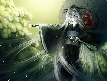 dark geisha, umbrella, kimono, anime, girl, manga HD wallpaper