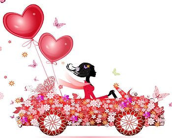 Happy Valentines Day, valentines, car, love, hearts, woman HD wallpaper