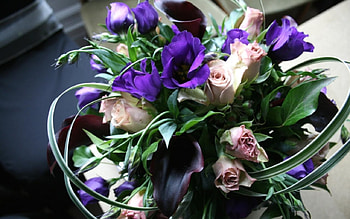 Gorgeous Bouquet, composition, bouquet, design, roses, purple, pink, green, nature, flowers HD wallpaper