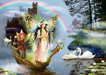 Rainbow Fairies, Abstract, Fairy, Art, Castles, Digital, Fantasy, Rainbow HD wallpaper