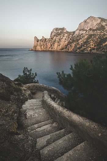 Nature, Sea, Rocks, Coast, Stone, Stairs, Ladder HD phone wallpaper