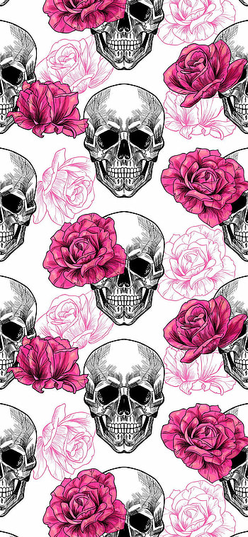 Skulls & Flowers, pink, gothic, skull, cute, flower HD phone wallpaper