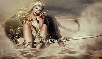 women, Warrior, Fantasy Art, Animals, Artwork / and Mobile Backgrounds HD wallpaper