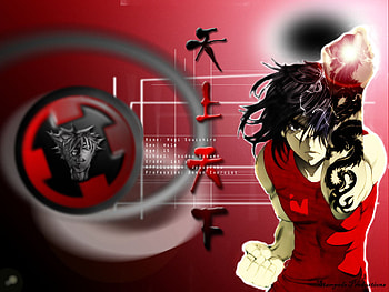 Nagi Souichirou, nagi, tattoo, black hair, souichiro nagi, singlet, lone, anime, tenjho tenge, nagi souichiro, red background, male, tenjou tenge HD wallpaper