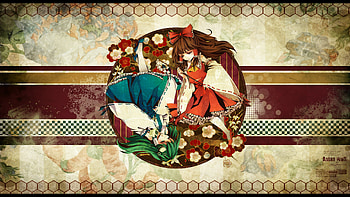 Asian Style, cute, oriental, long hair, dress, beauty, nice, abstract, flower, cherry blossom, female, sexy, sweet, ribbon, hakurei reimu, hot, chinese, girl, beautiful, anime girl, anime, pretty, sakura, brown hair, touhou, green hair, sakura blossom, reimu HD wallpaper