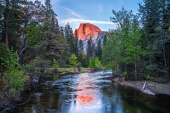 Half Dome Reflection, river, reflection, nature, forest, mountains, usa HD wallpaper