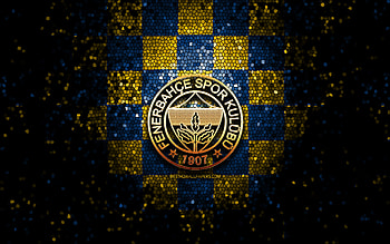 Fenerbahce Basketball, glitter logo, Basketbol Super Ligi, blue yellow checkered background, basketball, turkish basketball team, Fenerbahce Basketball logo, mosaic art, Turkey, Fenerbahce SK HD wallpaper