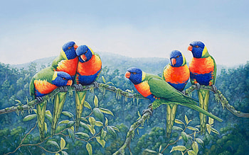 Parrot Group, birds, parrots, plants, group HD wallpaper
