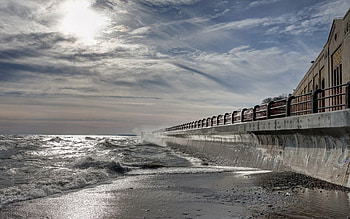 Nature, Sea, Waves, City, Shore, Bank, Wall, Fencing, Enclosure, Gain, Amplification HD wallpaper
