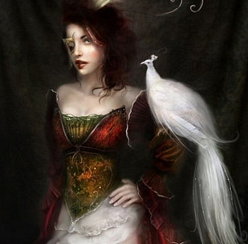 lady, bird, fantasy, art HD wallpaper