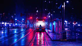 Vaporwave Digital Art Artwork Night City Lights HD wallpaper