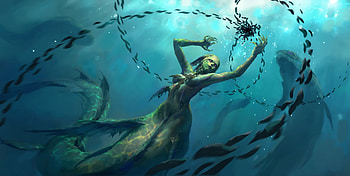 Mermaid, art, fantasy, water HD wallpaper