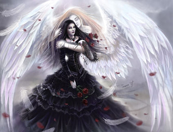 Heaven s Ice, gothic, wings, white, black, roses, goth, girl, beautiful, angel, woman, flowers HD wallpaper