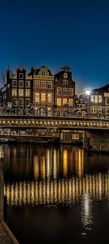 Amsterdam bridge reflection, Night graphy, Samsung Galaxy S20, Ultra HD phone wallpaper