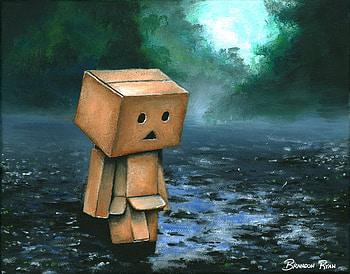 Danbo Alone, danbo, robot, painting, art, cute HD wallpaper