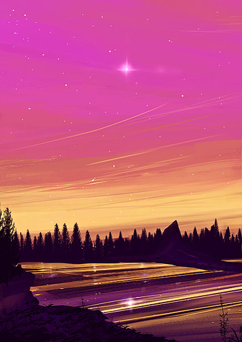 Landscape, Art, Night, Lake, Starry Sky HD phone wallpaper