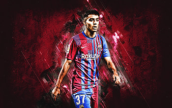 Ilias Akhomach, FC Barcelona, Spanish football player, portrait, burgundy stone background, La Liga, Spain, football HD wallpaper