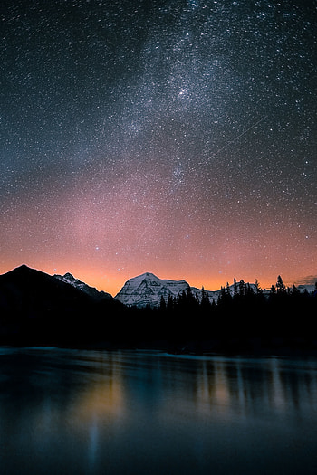 Night, mountain top, lake, nature HD phone wallpaper