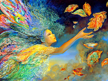 Wish Catcher, leaves, abstract, painting, art, woman HD wallpaper