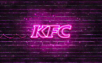 KFC purple logo, , purple brickwall, KFC logo, brands, KFC neon logo, KFC HD wallpaper
