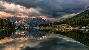 Grand Hotel Misurina Italy Misurina Lake Reflection Nature graphy graphy HD wallpaper