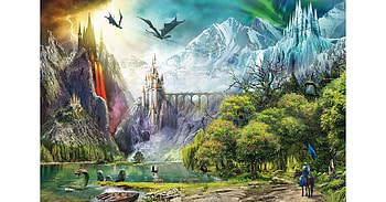 Castle under Attack, two, dragons, fantasy, creature, castle, mythical HD wallpaper