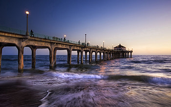 People, Nature, Sea, Waves, Lights, Pier, Lanterns HD wallpaper