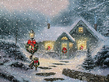 :-), painting, snow, christmas, house, garland HD wallpaper