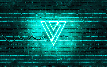 Seventeen turquoise logo, , K-pop, music stars, turquoise brickwall, Seventeen logo, brands, K-Pop Boy Band, Seventeen neon logo, Seventeen HD wallpaper