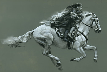 Flight to The Ford, flight, horses, elf, fantasy HD wallpaper