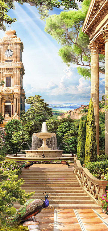 Scenery, fountain, greenery HD phone wallpaper