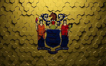 Flag of New Jersey, honeycomb art, New Jersey hexagons flag, New Jersey, 3d hexagons art, New Jersey flag HD wallpaper