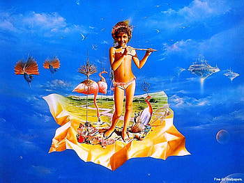 Girl on a magic carpet, sweet, blue, carpet, fantasy, art, sky, girl, lovely HD wallpaper