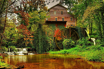 Old forest mill, river, peaceful, serenity, nice, quiet, reflection, trees, water, calm, mill, beautiful, water mill, old, nature, lovely, forest, stream HD wallpaper