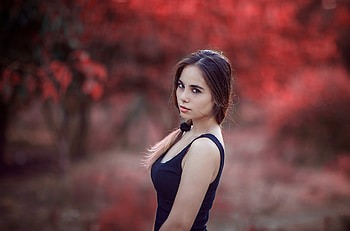 Beautiful, woman, outdoor, black clothes HD wallpaper