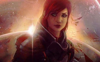 Jane Shepard, art, mass effect, girl, orange, woman, fantasy, game, redhead HD wallpaper