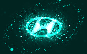 Hyundai turquoise logo, , turquoise neon lights, creative, turquoise abstract background, Hyundai logo, cars brands, Hyundai HD wallpaper