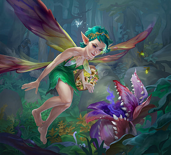 Fairy, fantasy, art, evgeniya bandi, flower, green, girl HD wallpaper