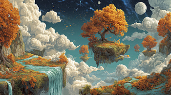 Fantasy Fall — Floating Island Landscape ( Painting ), floating island, fantasy landscape, painting HD wallpaper