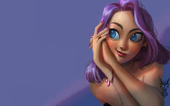 Girl, blue, purple, fantasy, eyes, face, david ardynarias, hand HD wallpaper