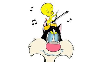 Tweety Bird, Sylvester Cat, Music notes HD wallpaper