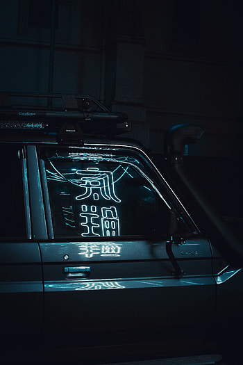 Hieroglyph, Words, Dark, Car, Machine, Neon HD phone wallpaper