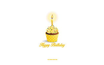 Happy Birtay, , yellow cake with candle, Happy Birtay greeting card, Birtay art, Happy Birtay concepts, white background HD wallpaper