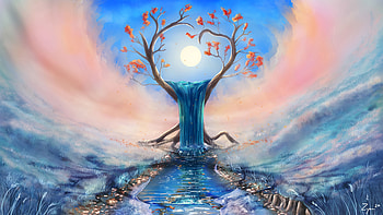 Art, Sun, Wood, Waterfall, Tree, Fiction, That's Incredible HD wallpaper