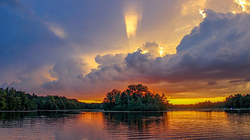 Evening Sunrays, Hayward, Wisconsin, island, landscape, trees, clouds, colors, sky, lake, usa HD wallpaper