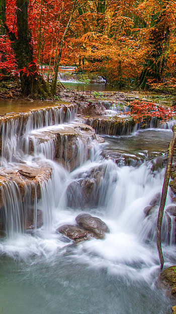 Waterfall, Cascading waters, Natural wonder, Tranquil oasis HD phone wallpaper