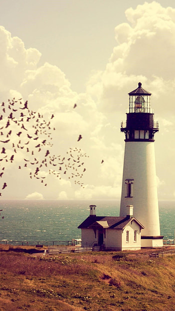 Lighthouse tower, Sea horizon, Sony Xperia, Premium HD phone wallpaper