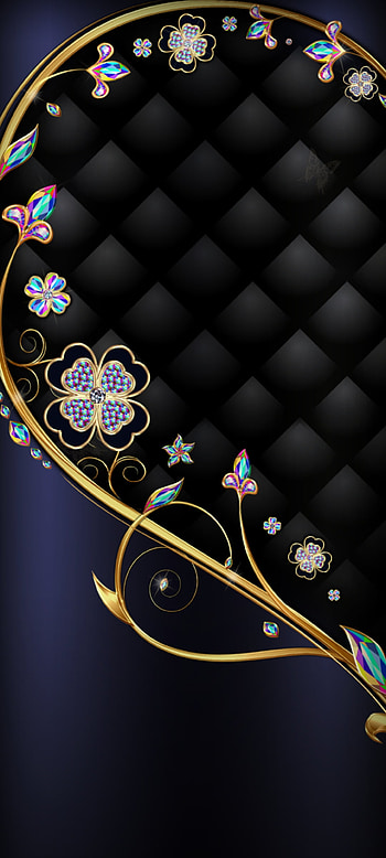 Jawel Gold Clover, beautiful, electric blue, art, diamond, flowers, luxury, Premium, leather HD phone wallpaper